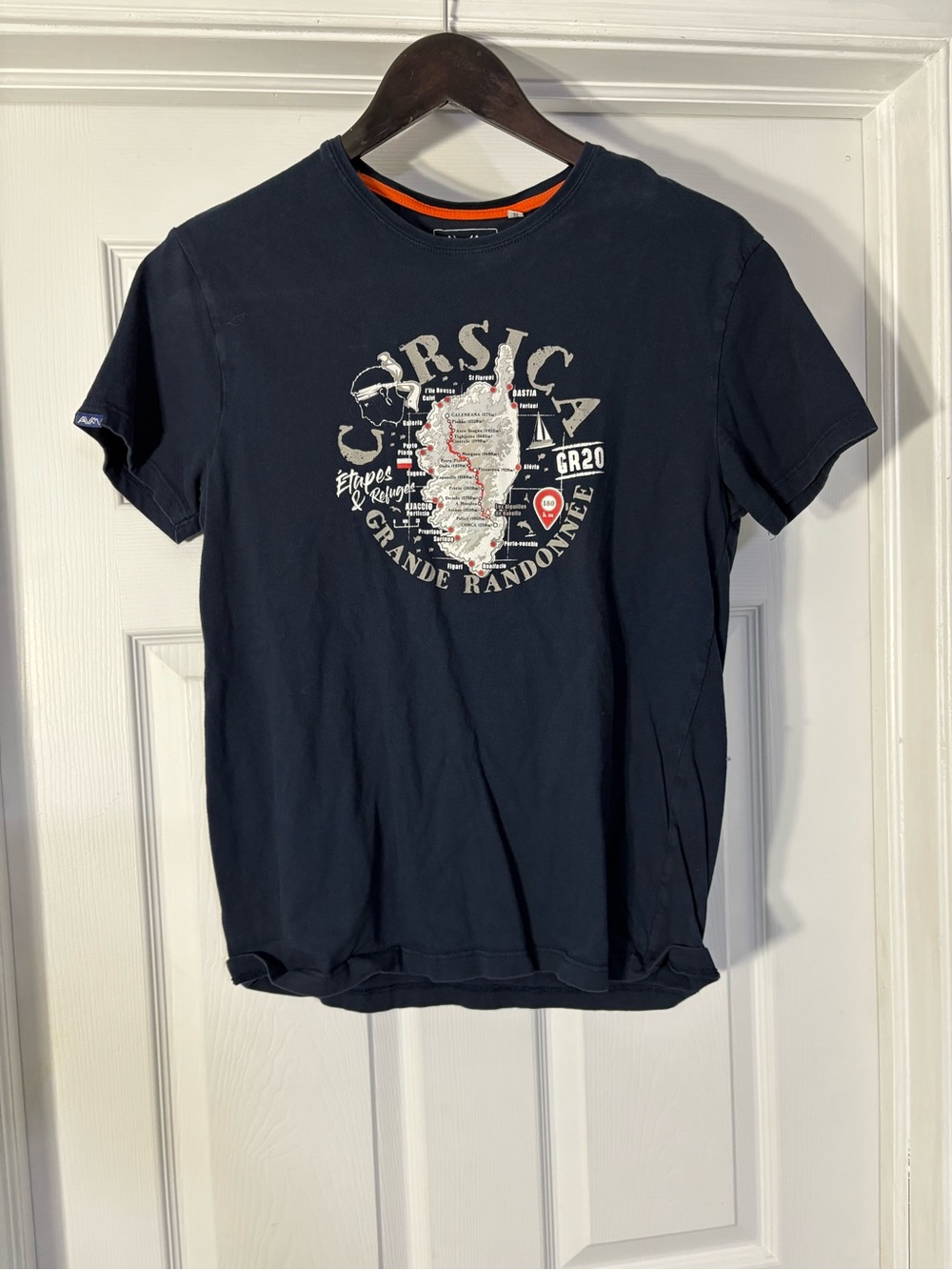 VM Corsica Graphic Crewneck T-Shirt - Navy with Orange Trim